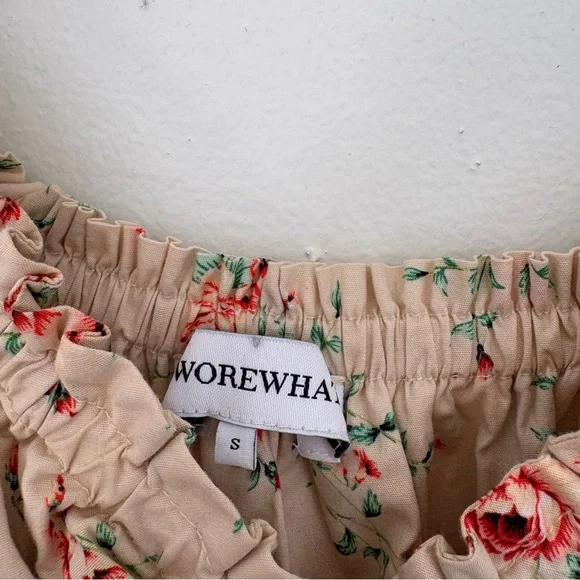 WeWoreWhat || Puff Sleeve Smocked Midi Dress in Dainty Floral Almond Milk Small - Picture 5 of 11